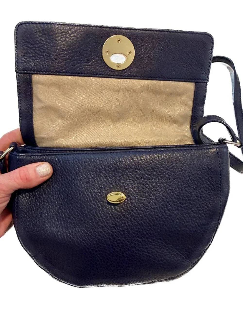 Vintage Crossbody Saddle Bag by Talbots in Navy/Black Pebble Leather, circa Y2K